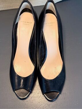 Cole Haan Black Leather Peep-Toe Heels
